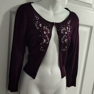 Worthington "WORK TO WEEKEND" Burgundy Beaded Tank & Cardigan Set
